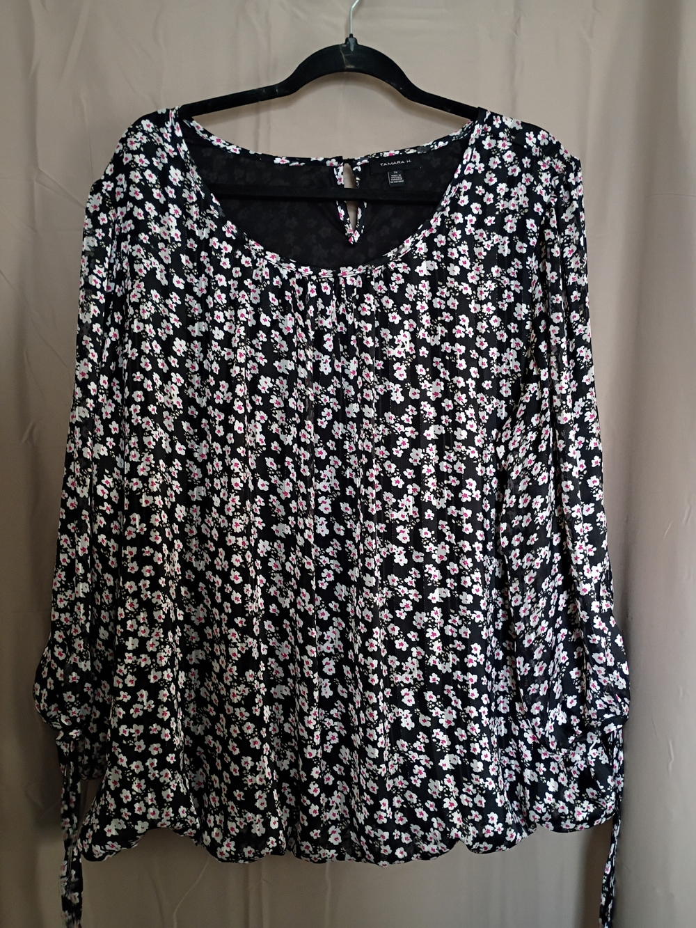 Black Floral Long-Sleeve Women's Blouse